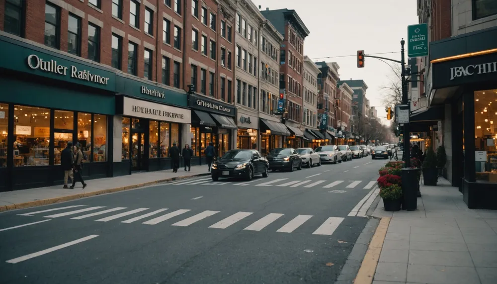 A photo of a bustling city street with various businesses, including a retail store, a restaurant, and a healthcare facility, showcasing the diversity of industries that can benefit from business loans